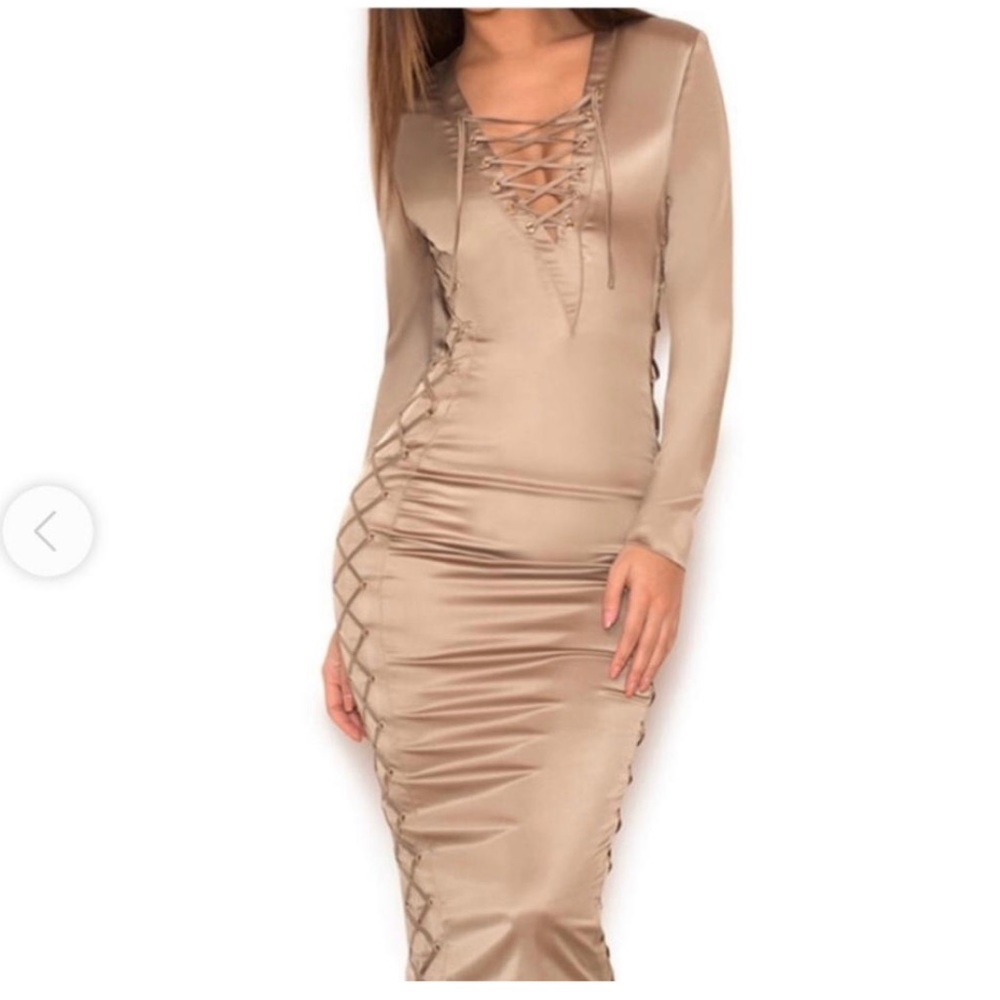 House of CB Makara dress, satin tide up dress